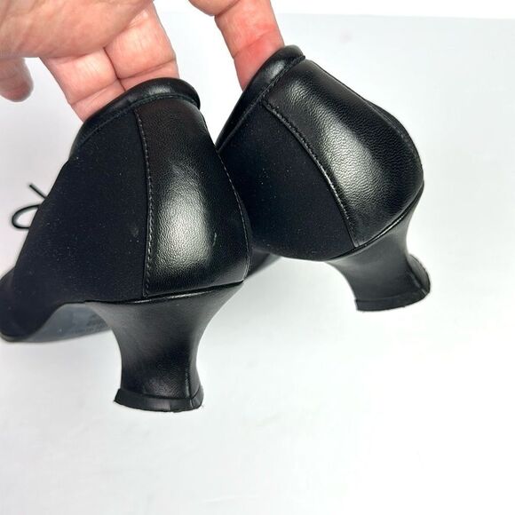 Thierry Rabotin Black Heels Pumps Canvas & Leather Bow Details Italy 38 1/2 US 8 - Picture 11 of 16